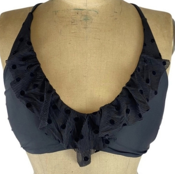 Ella Moss Black Ruffled Bikini Halter Top - Picture 2 of 9